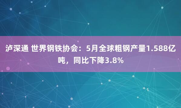 泸深通 世界钢铁协会：5月全球粗钢产量1.588亿吨，同比下降3.8%