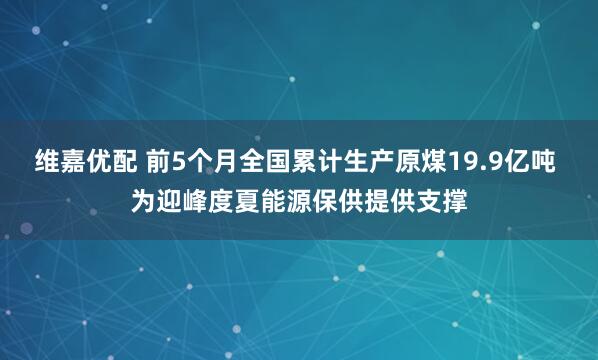 维嘉优配 前5个月全国累计生产原煤19.9亿吨 为迎峰度夏能源保供提供支撑