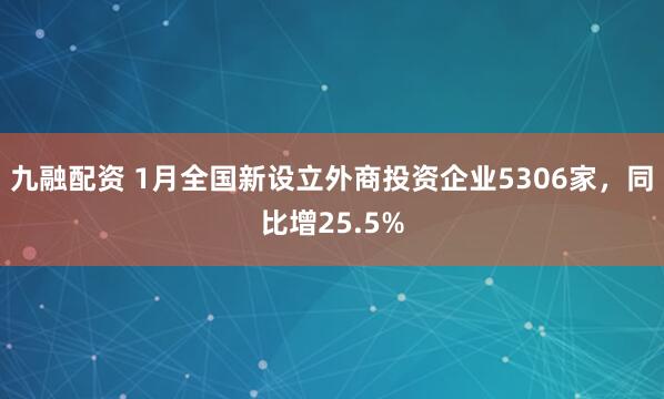 九融配资 1月全国新设立外商投资企业5306家，同比增25.5%